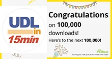 Banner with Congratulations on 100,000 downloads! and the UDL in 15 minutes logo